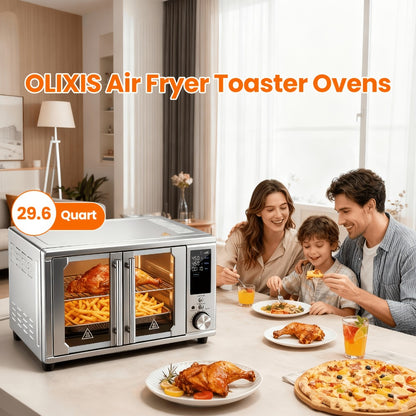Air Fryer Toaster Oven Combo 29.6QT XL with Smart Probe, 12-in-1 Digital Countertop Oven, Stainless Steel, 7 Accessories, Rotisserie, 450°F Rapid Heat, Large Family Size