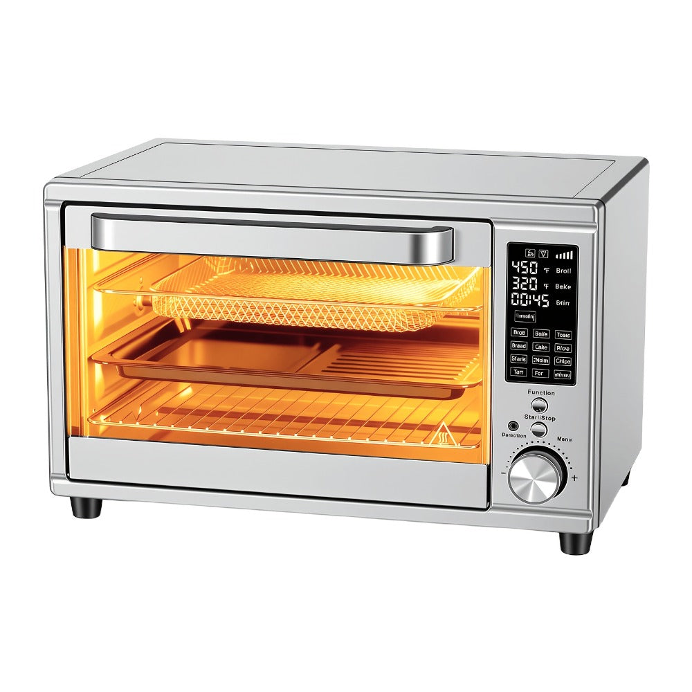 Air Fryer Toaster Oven Combo 29.6QT XL with Smart Probe, 12-in-1 Digital Countertop Oven, Stainless Steel, 7 Accessories, Rotisserie, 450°F Rapid Heat, Large Family Size