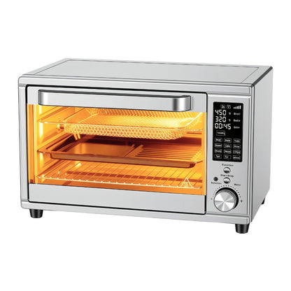 Air Fryer Toaster Oven Combo 29.6QT XL with Smart Probe, 12-in-1 Digital Countertop Oven, Stainless Steel, 7 Accessories, Rotisserie, 450°F Rapid Heat, Large Family Size