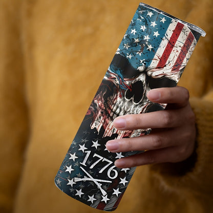 Skull Tumbler 20oz Patriotic Skull Pattern Stainless Steel Insulated Cup with Lid & Straw Travel Coffee Mug Hot Cold Drinks Gift Birthday Halloween Christmas