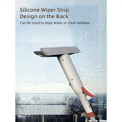 3-in-1 Glass Cleaning Kit with Durable Metal Pole & Scraper, Window Cleaner Tool for High Windows Shower Doors Car Windshields, Home Glass Cleaning Squeegee Set