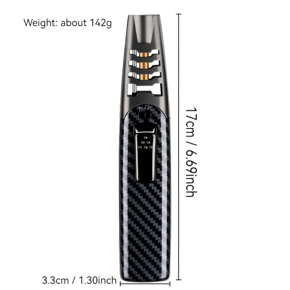 Kitchen Torch Lighter Carbon Fiber Windproof, Adjustable High-Temperature Flame with Safety Lock, Refillable Butane Culinary Torch for Baking, Creme Brulee, Caramel, Welding & Outdoor Use – Black & Gray (Butane Not Included)