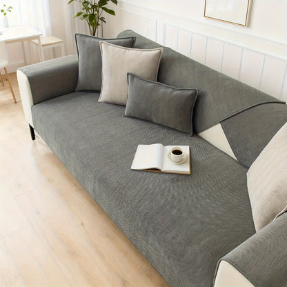 Chenille Ribbed Sofa Cover - Pet Friendly Non-Slip Machine Washable Soft Stretch Slipcover for 1-4 Seater Sectional Sofa Living Room Bedroom Office, 9 Colors