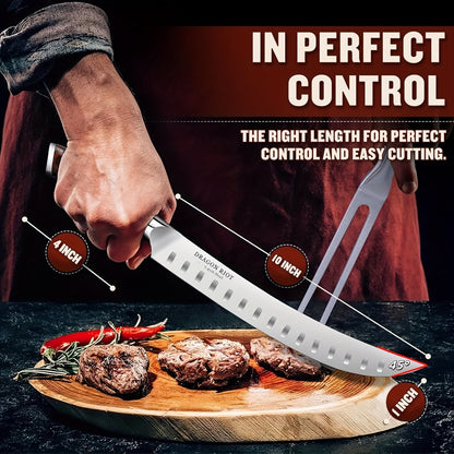 Brisket Carving Knife 10 Inch, High Carbon Steel Granton Edge Slicing Knife, Hand Forged Meat Carving Knife with Ergonomic Wood Handle for BBQ, Brisket, Roast & Turkey