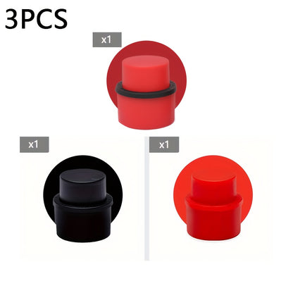 Soda Bottle Caps 3-Pack Carbonation Saver – Squeeze to Restore Bubbles & Lock in Freshness | Leak-Proof Reusable Bottle Caps in Black Red Combo | Fridge Travel Outdoor Kitchen Drink Accessories