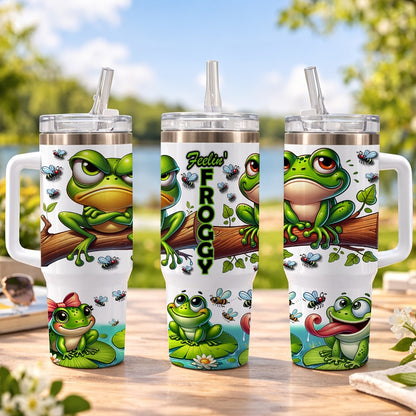 Frog Insulated Stainless Steel Water Bottle 16oz 40oz Cute Tumbler with Lid, Temperature Retention Travel Mug for Home Office Kitchen, Funny Gift for Women Men