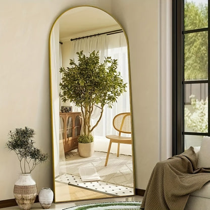 Full Length Mirror Floor Standing with LED Light - Arched & Rect Aluminum Frame Dressing Mirror for Bedroom Living Room, Black/Golden/White