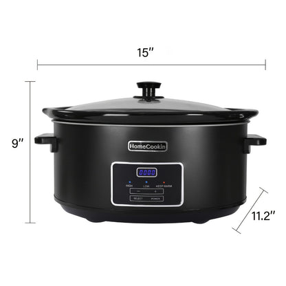 Digital Slow Cooker 6 & 7 Quart Programmable with Non-stick Ceramic Bowl, Countdown Timer & Keep Warm – Oval Glass Lid Crock Pot for Family Meals Soups Stews Holiday Cooking