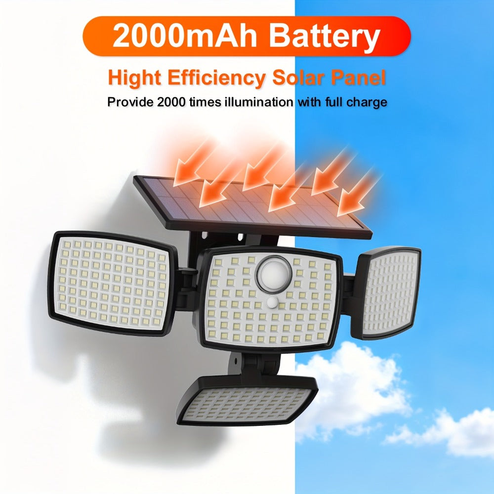 Solar Outdoor Motion Sensor Light 4-Head 3000LM – 270° Wide Angle, 3 Modes, IP65 Waterproof, Remote Control, Solar Flood Light for Garden Backyard Garage Wall Yard, 1/2/4 Pack