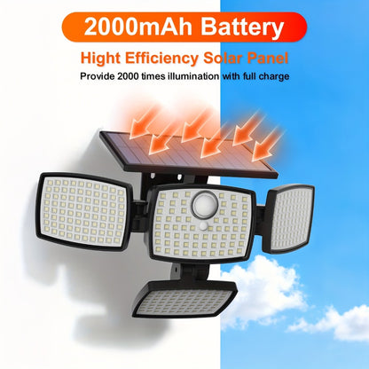 Solar Outdoor Motion Sensor Light 4-Head 3000LM – 270° Wide Angle, 3 Modes, IP65 Waterproof, Remote Control, Solar Flood Light for Garden Backyard Garage Wall Yard, 1/2/4 Pack