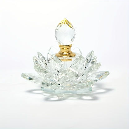 Lotus Shaped Glass Perfume Bottle Crystal Desktop Ornament Decorative Vase Figurine Home Decor Gift for Birthday Christmas Holiday