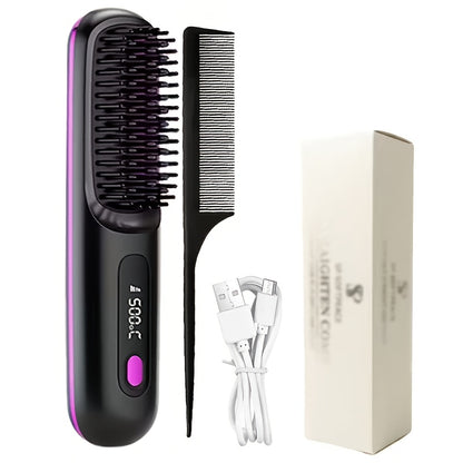 Cordless Mini Hair Straightener Wireless Flat Iron USB Rechargeable 2000mAh 3-Speed Adjustable Temp LED Display Professional Styling Smooth Shiny Hair Travel Home Black White