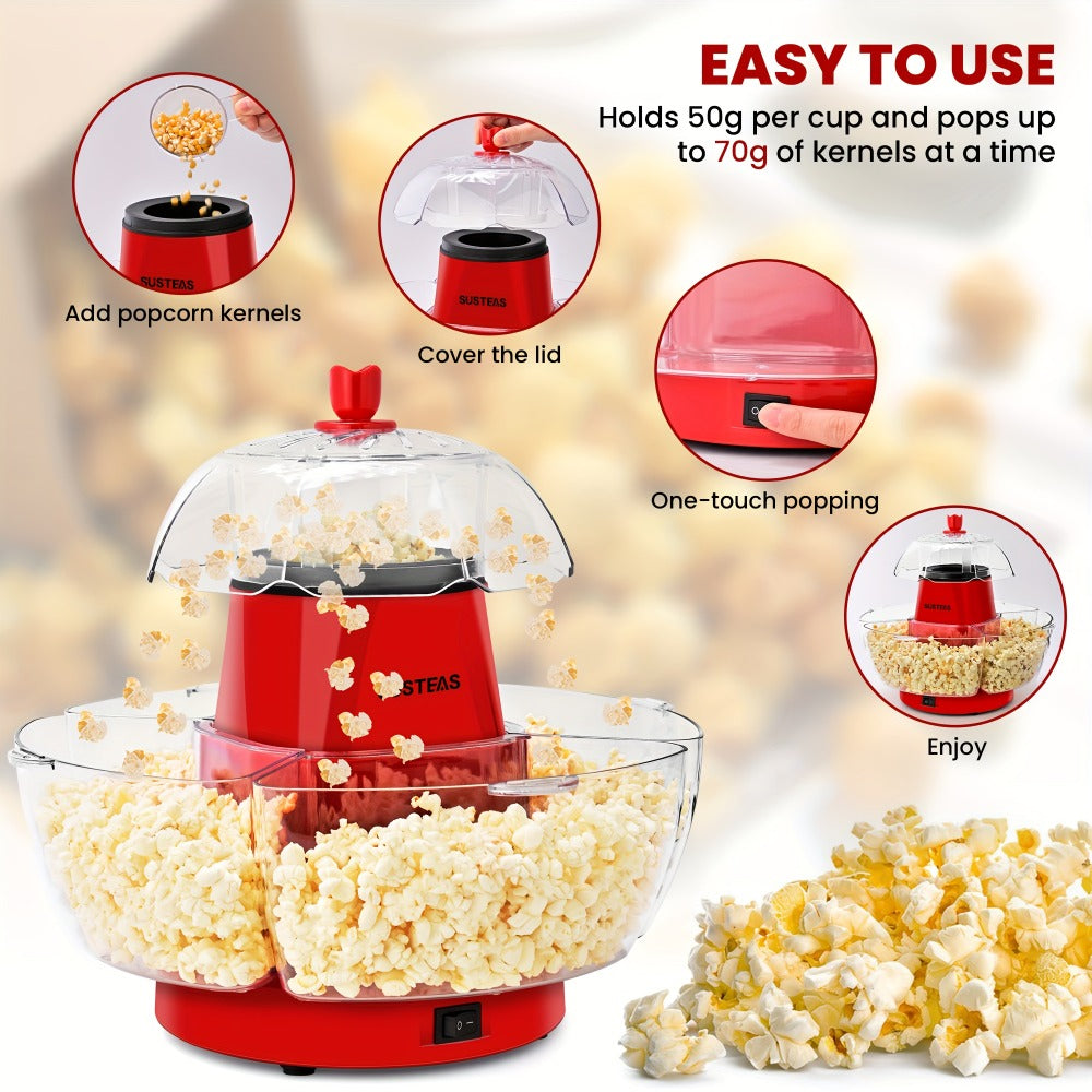 Hot Air Popcorn Maker with 4 Bowls – Oil-Free Electric Popcorn Machine 95% Pop Rate Ready in 3 Min | Portable Popcorn Popper for Movie Night Family Gatherings Parties Home Theater Kitchen Use Red