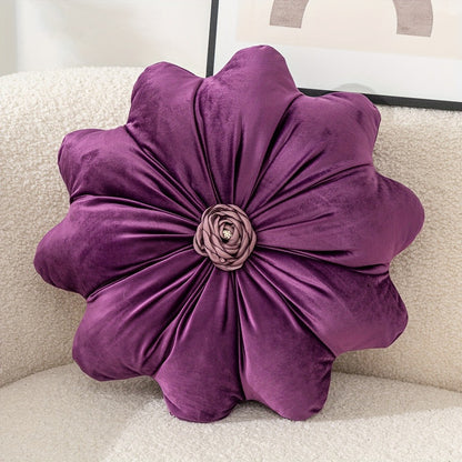 Velvet Flower Shaped Throw Pillow with Pillow Core Elegant Round Cushion Soft Luxury Floral Pillow for Sofa Bed Living Room Bedroom Decor Christmas Gift Hand Wash