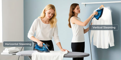 Steam Iron Non-Stick Bottom Plate High Pressure Anti-Calc Safety Protection Adjustable Temperature Steam Settings Dry Wet Clothes Fast Heating Travel Essential Blue