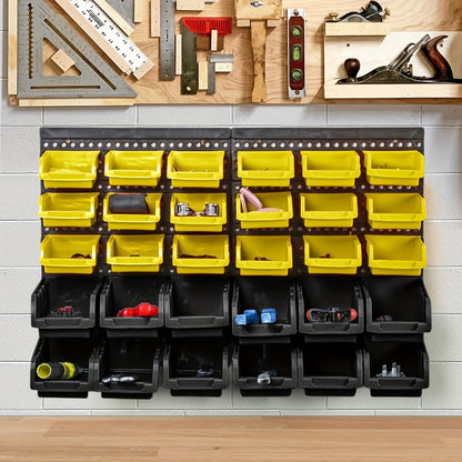 Plastic Parts Storage Bins Wall Mount 30pcs – Heavy Duty Small Hardware Organizer for Screws, Nuts, Bolts & Nails | Multi-Tier Wall Shelf System for Garage, Workshop & Craft Room | Space-Saving Bin Rack