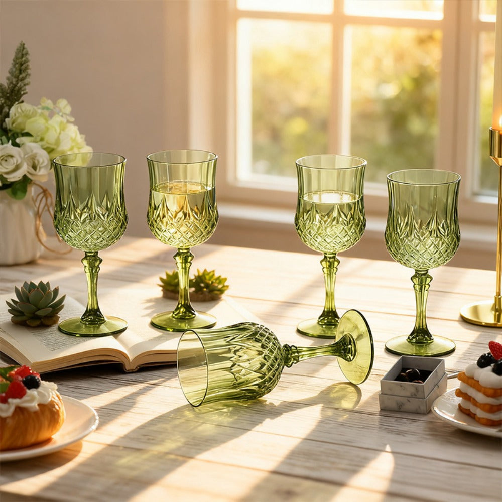 Plastic Crystal Champagne Goblets 48pcs Shatterproof Stackable 7oz Reusable Wine Glasses for Wedding Party Christmas Halloween Elegant Vintage Tableware Drink Cups