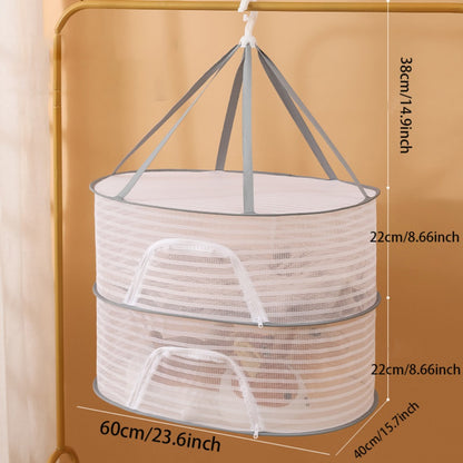 Mesh Drying Rack Foldable 2-3 Layer with Hooks & Zipper Closure — Hanging Herb Drying Net for Herbs, Fruits, Vegetables, Fish, Flowers & Clothes | Large Size