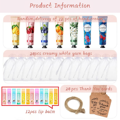 24pcs Bulk Lip Balm & Hand Cream Gift Set – Party Favors, Wedding & Thank You Gifts for Guests