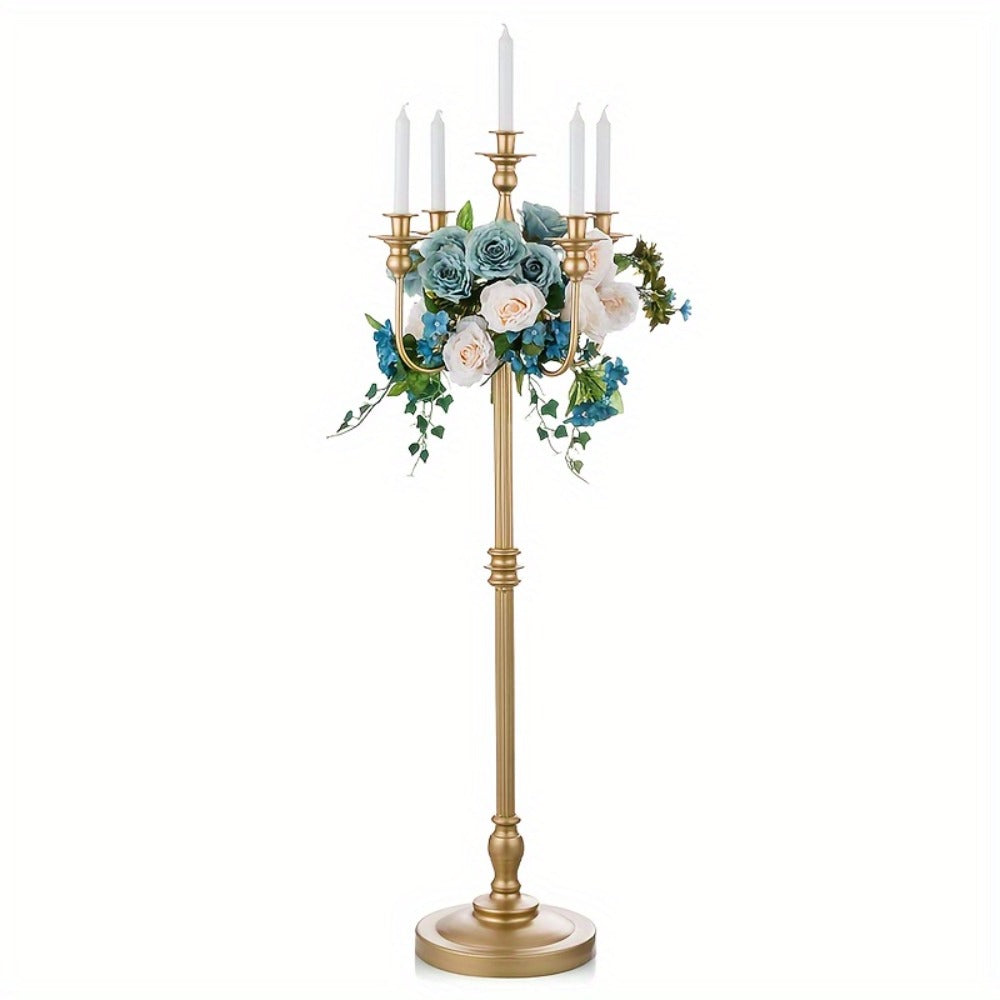 Floor Candle Holder 48.7-Inch Tall, Cone Candle & Floral Centerpiece Stand — Metal Bracket for Wedding, Party, Event, Living Room, Halloween & Christmas Decoration | Gold