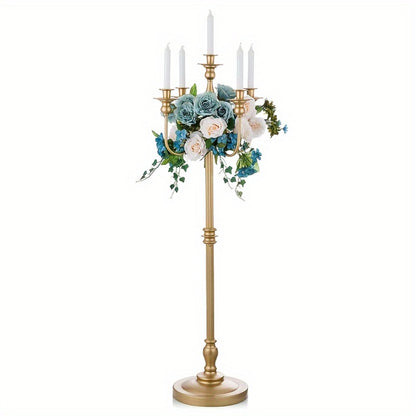 Floor Candle Holder 48.7-Inch Tall, Cone Candle & Floral Centerpiece Stand — Metal Bracket for Wedding, Party, Event, Living Room, Halloween & Christmas Decoration | Gold