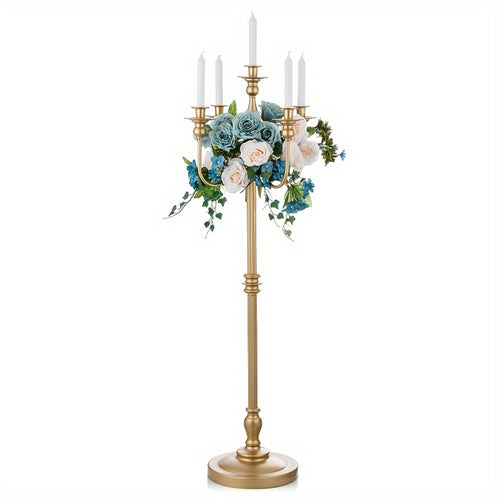 Floor Candle Holder 48.7-Inch Tall, Cone Candle & Floral Centerpiece Stand — Metal Bracket for Wedding, Party, Event, Living Room, Halloween & Christmas Decoration | Gold