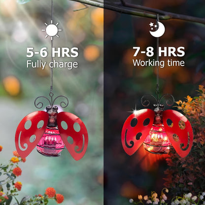 Solar Hanging Ornament Lights Ladybug & Butterfly – Waterproof Indoor Outdoor Decorative Garden Light with Spring Clips for Patio, Balcony, Porch & Trail, 5.5x2.5in