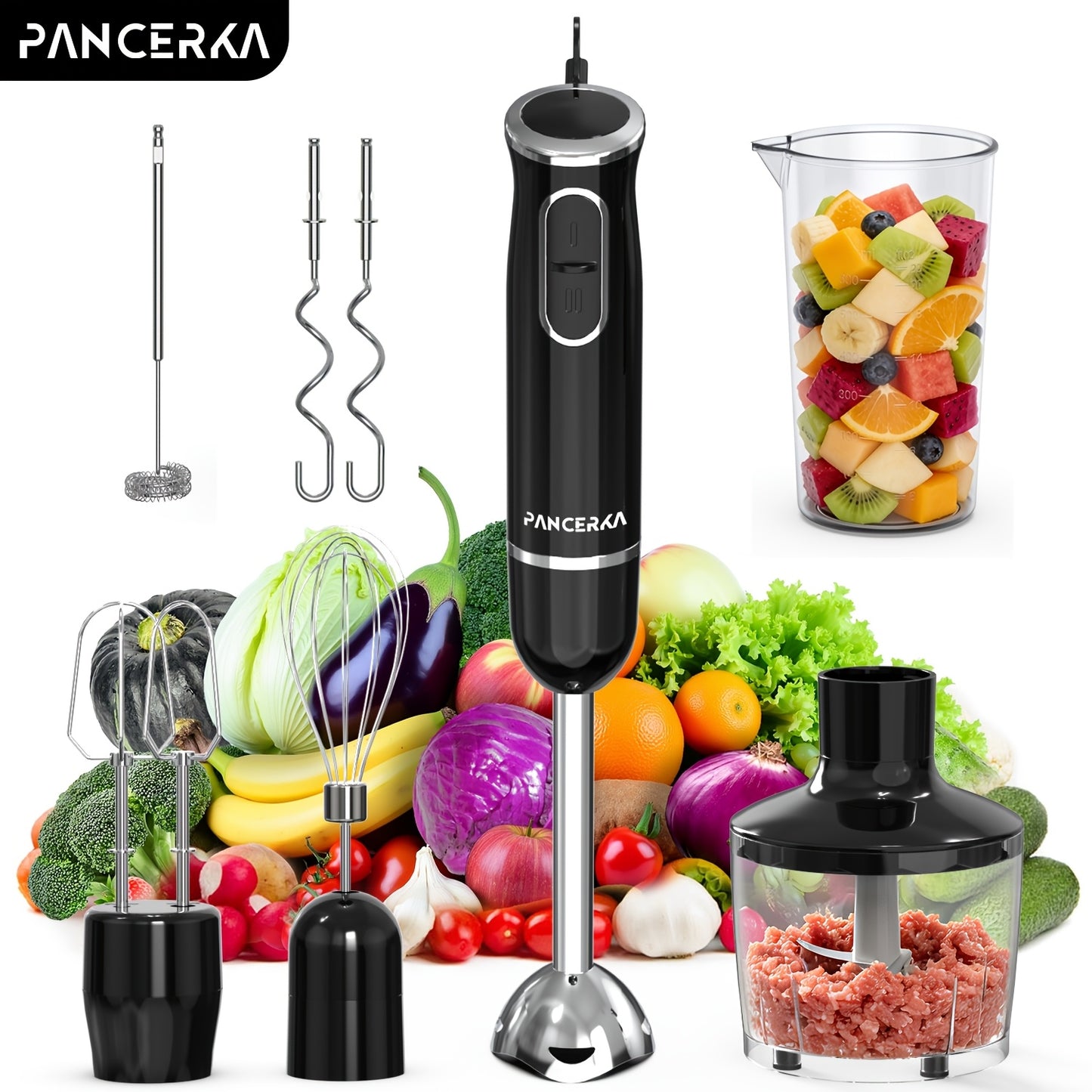 Immersion Blender 8-in-1 Electric Hand Blender with Turbo Mode & Detachable Base – 304 Stainless Steel Handheld Blender with Whisk Milk Frother Attachments for Smoothies Soups Baby Food Puree