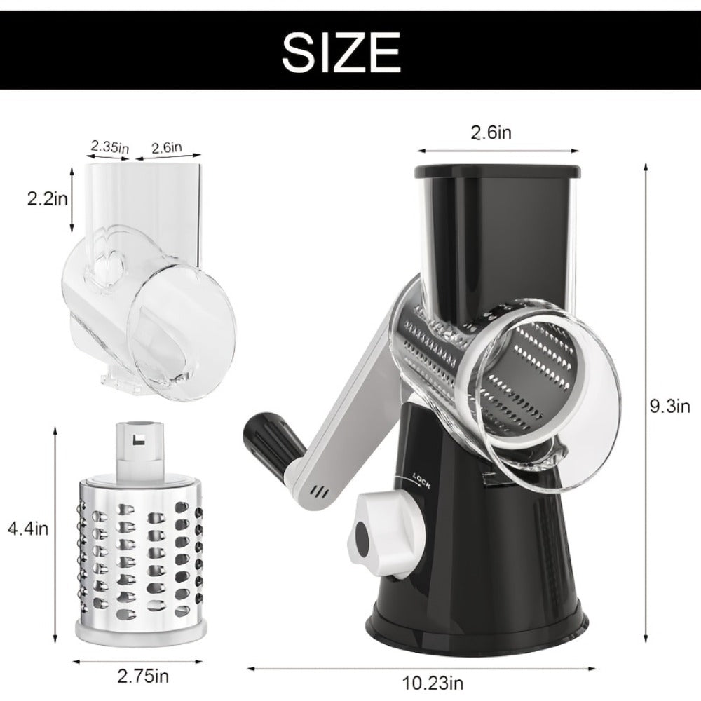 Rotary Cheese Grater with Hand Crank – 3 Interchangeable Blades for Cheese, Vegetables & Nuts, Non-Slip Suction Base, Includes Cleaning Brush – Manual Cheese Shredder for Kitchen (6 Colors)