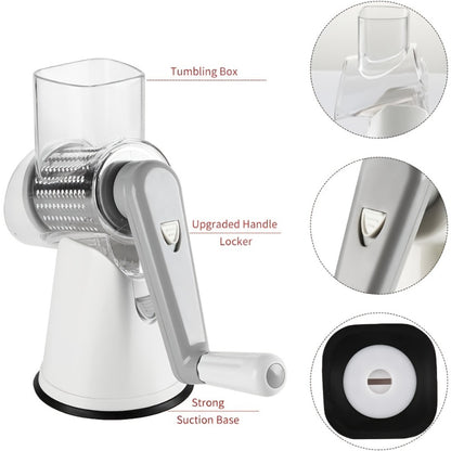 Rotary Cheese Grater with Hand Crank – 3 Interchangeable Blades for Cheese, Vegetables & Nuts, Non-Slip Suction Base, Includes Cleaning Brush – Manual Cheese Shredder for Kitchen (6 Colors)