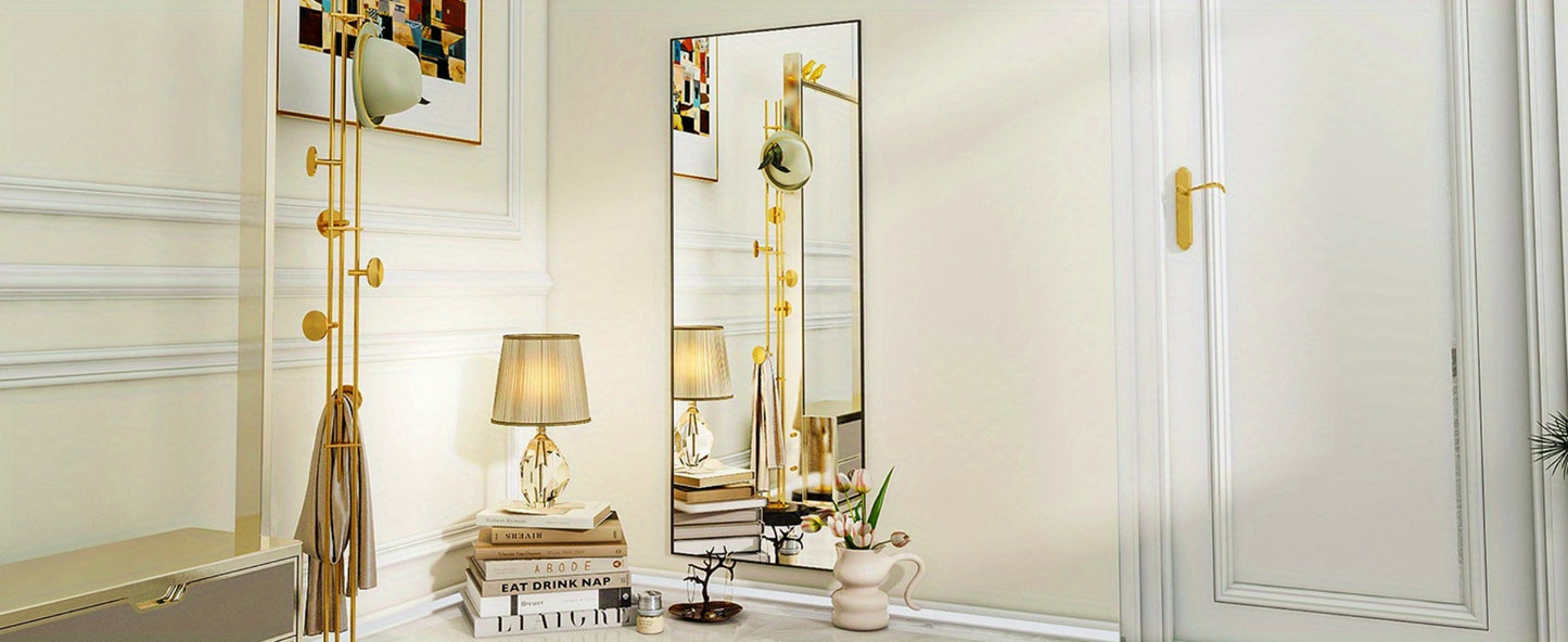 Full Length Mirror Floor Mirror with Stand, Aluminum Alloy Frame Full Body Mirror, Standing Hanging or Leaning Against Wall for Bedroom Living Room Dressing