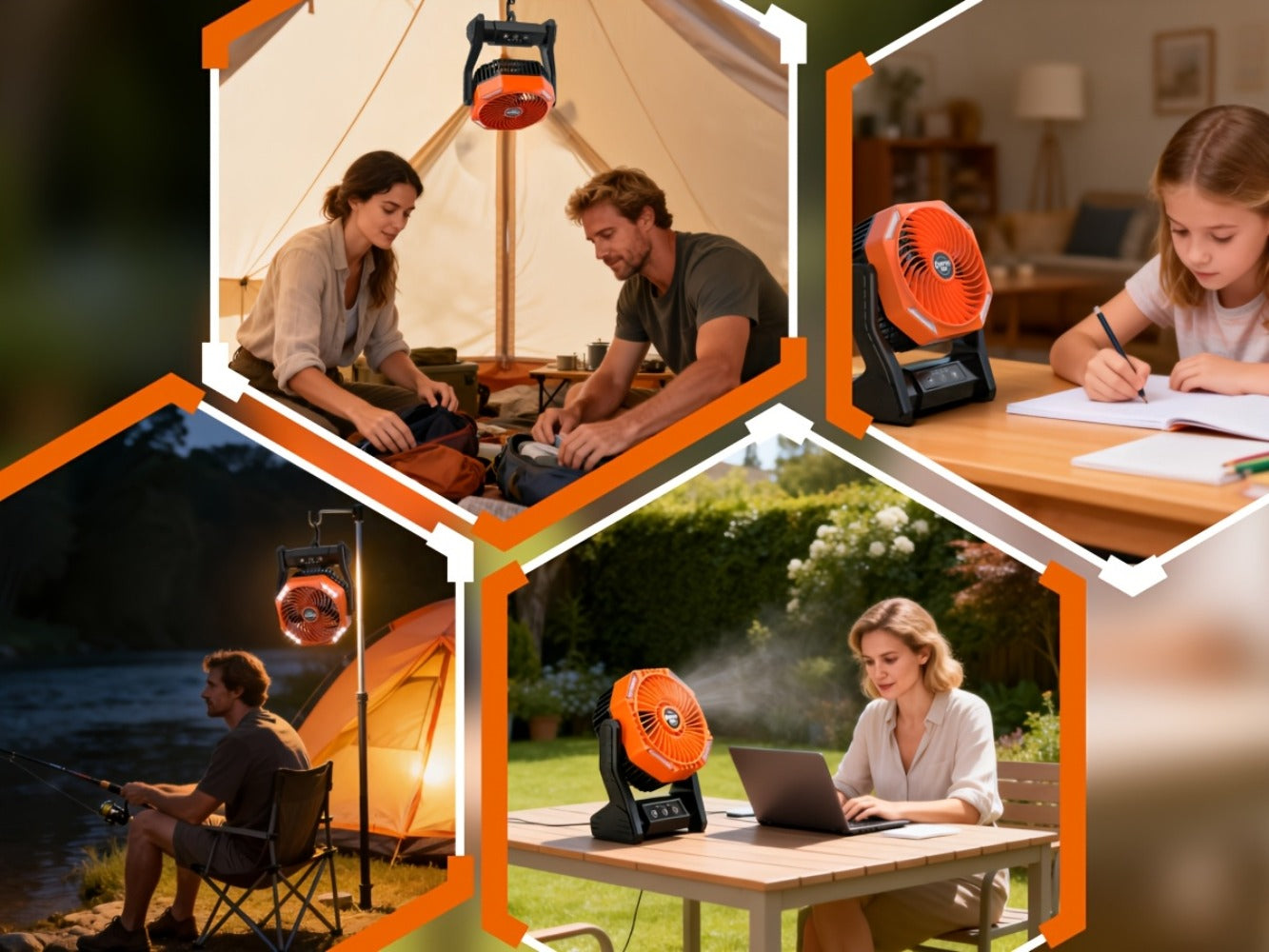 Camping Fan 20000mAh with LED Light and Brushless Motor, 4-Speed 180° Oscillating Portable Outdoor Fan, 22-26H Long Runtime Anti-Slip Base, 3-in-1 Table Fan for Camping, Hiking, Picnic and Emergency