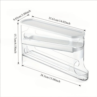 Double Layer Rolling Egg Dispenser Automatic Space Saving Refrigerator Egg Organizer for Cabinet Kitchen Storage Keeps Eggs Fresh White
