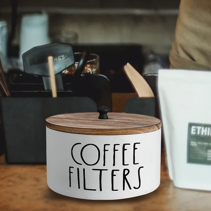 Coffee Filter Holder with Lid Rustic Wooden Storage Box for Coffee Filters and Accessories Farmhouse Style Countertop Organizer Dust-Proof Hardwood Container for Coffee Bar Kitchen Decor