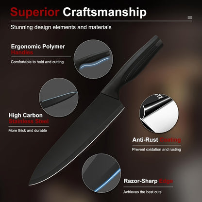 Kitchen Knife Set 15 Piece with Block & Scissors – Professional Chef Knives High Carbon Stainless Steel, Ultra-Sharp Blade, Ergonomic Handle, Home & Restaurant Use, Ideal Holiday Gift