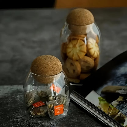 Glass Storage Jars with Cork Lid Set of 3 | 17oz 500ml Airtight Glass Containers with Spherical Cork Stopper | Kitchen Organizer for Tea Nuts Candy Spices Dried Flowers