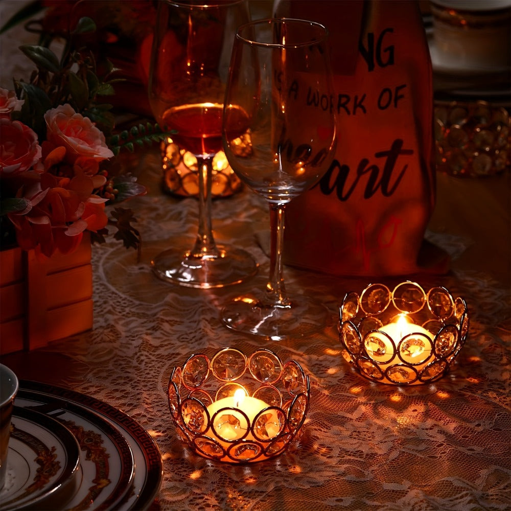 Tea Light Candle Holders Set of 20 – Crystal Bowl Votive Holders for Wedding Centerpiece, Dining Table, Home Decor & Party – Gold & Silver Glass Tealight Cups