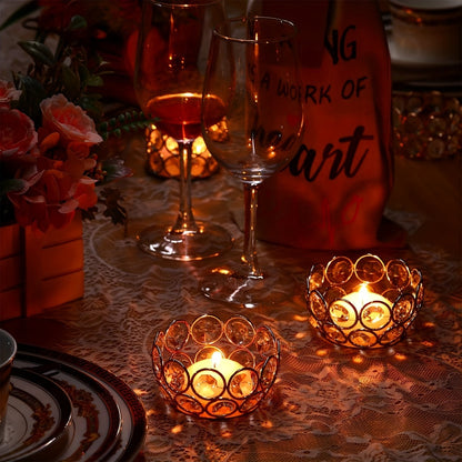 Tea Light Candle Holders Set of 20 – Crystal Bowl Votive Holders for Wedding Centerpiece, Dining Table, Home Decor & Party – Gold & Silver Glass Tealight Cups