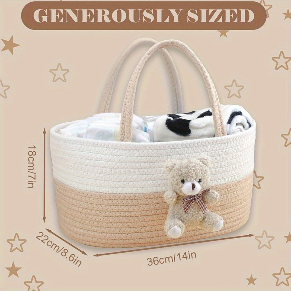 Cute Animal Woven Storage Basket – Decorative Desktop Organizer for Remote Controls, Toys, Stationery & Small Items – Bear, Bunny, Elephant & Giraffe Styles for Home, Nursery & Gift