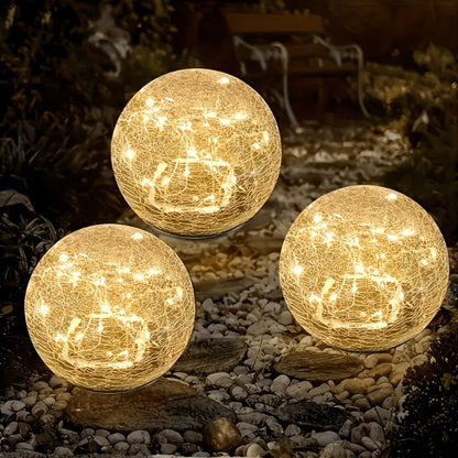 Solar Garden Lights Cracked Glass Ball – LED Outdoor Decorative Solar Lawn Lights IP44 Waterproof with Ground Stake for Garden, Yard, Pathway & Lawn – Set of 2 or 4