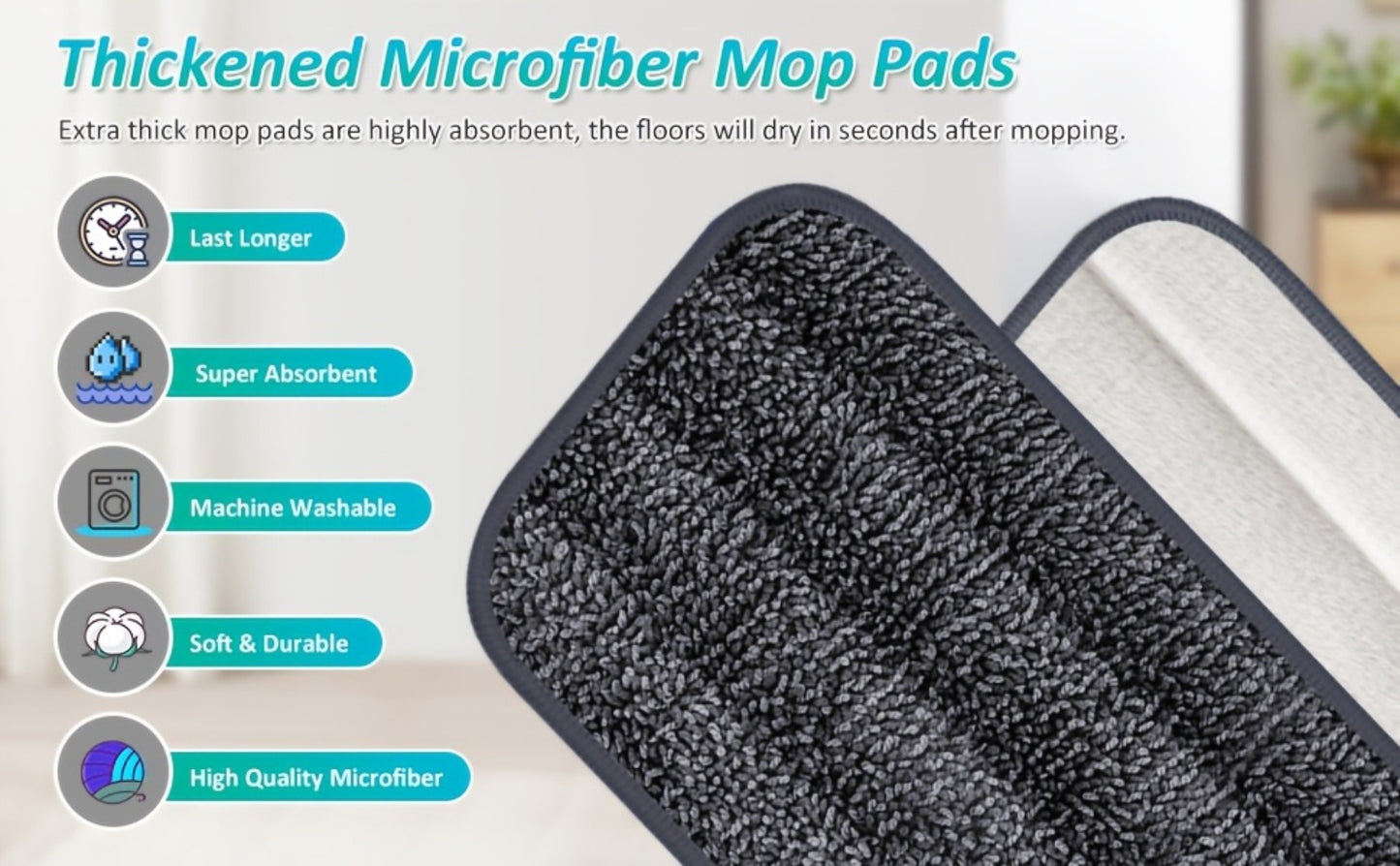 Spray Mop with 3 Washable Microfiber Carbon Fiber Pads Water Spraying Flat Mop Wet Dry Dual Use Floor Cleaning for Hardwood Laminate Tile Ceramic 4pc White
