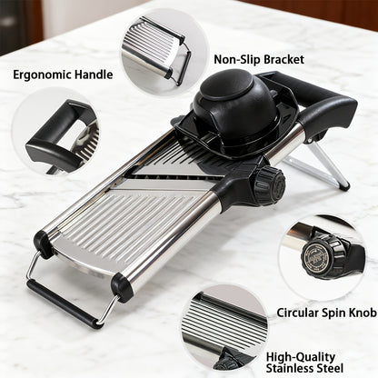 Mandoline Slicer Adjustable 5-Thickness 304 Stainless Steel – Professional Vegetable Slicer for Onion, Potato, Carrot, Cheese & Fruit, Kitchen Grater with Cut-Resistant Gloves Option