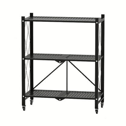 Rolling Storage Rack with Wheels 3 4 5 Tier Folding Shelving Unit No Assembly Required, Freestanding Metal Shelf Organizer for Kitchen Living Room Garage Office Basement, Black White