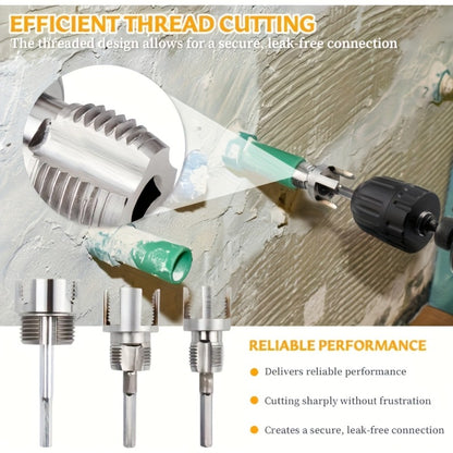 Pipe Threading Tool Set 3 Piece Heavy Duty Alloy 1/2 3/4 1 Inch Internal External Thread Tap Drill Compatible for PVC PPR MPP Pipe Installation