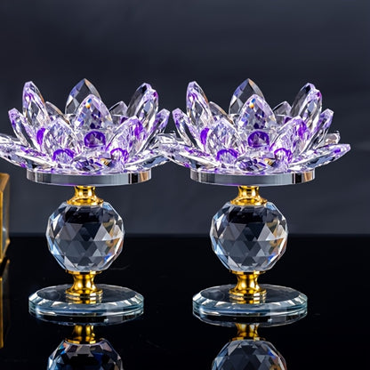 Crystal Lotus Candle Holder 2pcs, Polished Decorative Lotus Candleholder for Tea Light & Pillar Candles, Elegant Home Decor Centerpiece for Christmas, Thanksgiving, Halloween, Easter & Hanukkah – Green, Purple, Blue, Pink
