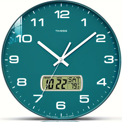 Silent Wall Clock Round Analog 10/12 Inch – Battery Operated, Calendar & Temperature Display, Non-Ticking Quiet Movement for Bedroom, Office & Living Room, Multiple Colors
