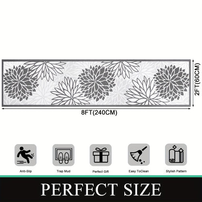 Floral Medallion Runner Rug Non-Slip Machine Washable – Low-Profile Hallway Carpet for Entryway, Laundry Room & Bathroom – Brown & Grey, 2x6, 2x8, 2x10 Ft