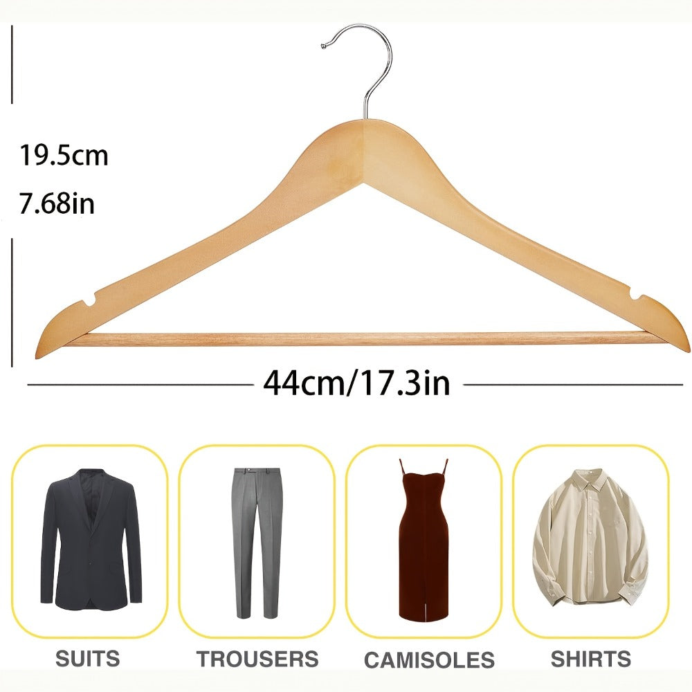 Solid Wood Clothes Hangers Heavy Duty – 10/20/30 Pack Champagne Sturdy Wooden Coat Hangers for Jackets, Dresses & Heavy Coats | Space-Saving Wardrobe Hangers for Home, Office & Hotel Closet Organization