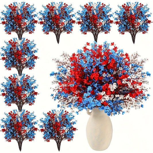 4th of July Artificial Flowers 15pcs Patriotic Red White Blue Fake Flower Arrangements Independence Day Home Decor Table Centerpiece Indoor Outdoor Maintenance Free Holiday Decoration