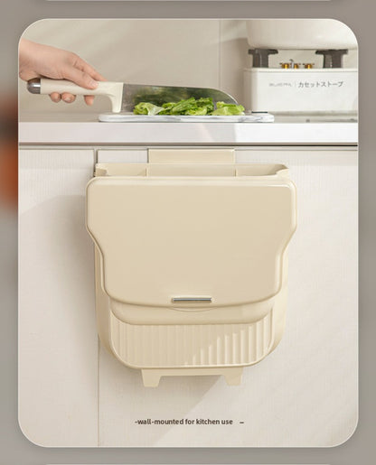 Collapsible Trash Can with Lid Wall Mounted Cabinet Door Hanging Waste Bin 1.85 Gallon Kitchen Bathroom Odor Control Space Saving Garbage Can